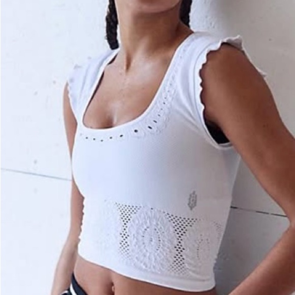 Free People White Crochet Tank Top